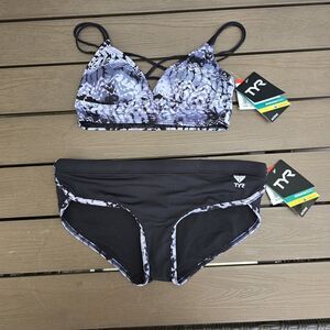 TYR Durafast Womens Emerald Lake Brooke Bralet & Hipkini Grey Size S New